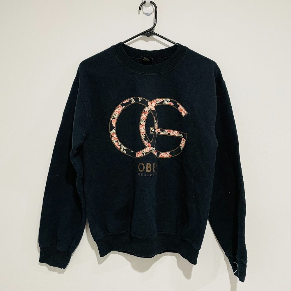 Obey Black Pullover with logo design Size S